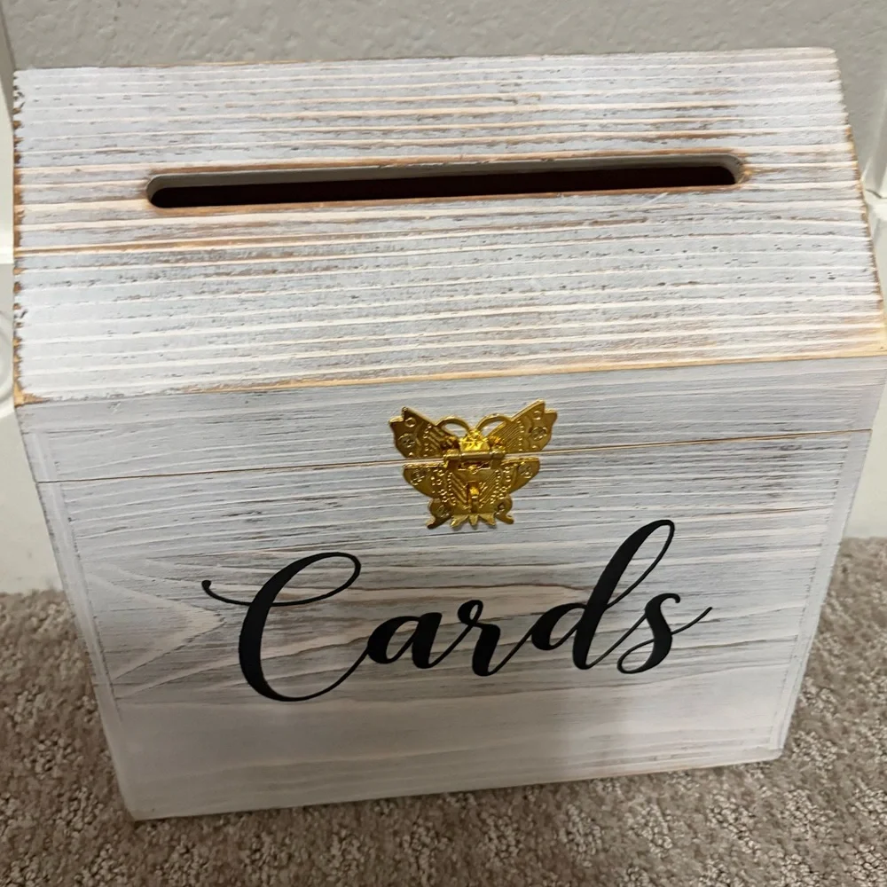Wooden 'Cards' Box with Gold Accent - White